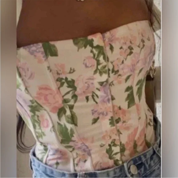 Zara Floral Corset Top XS Cream Pastel Blogger Favorite Bustier Coquette Style - Picture 8 of 10